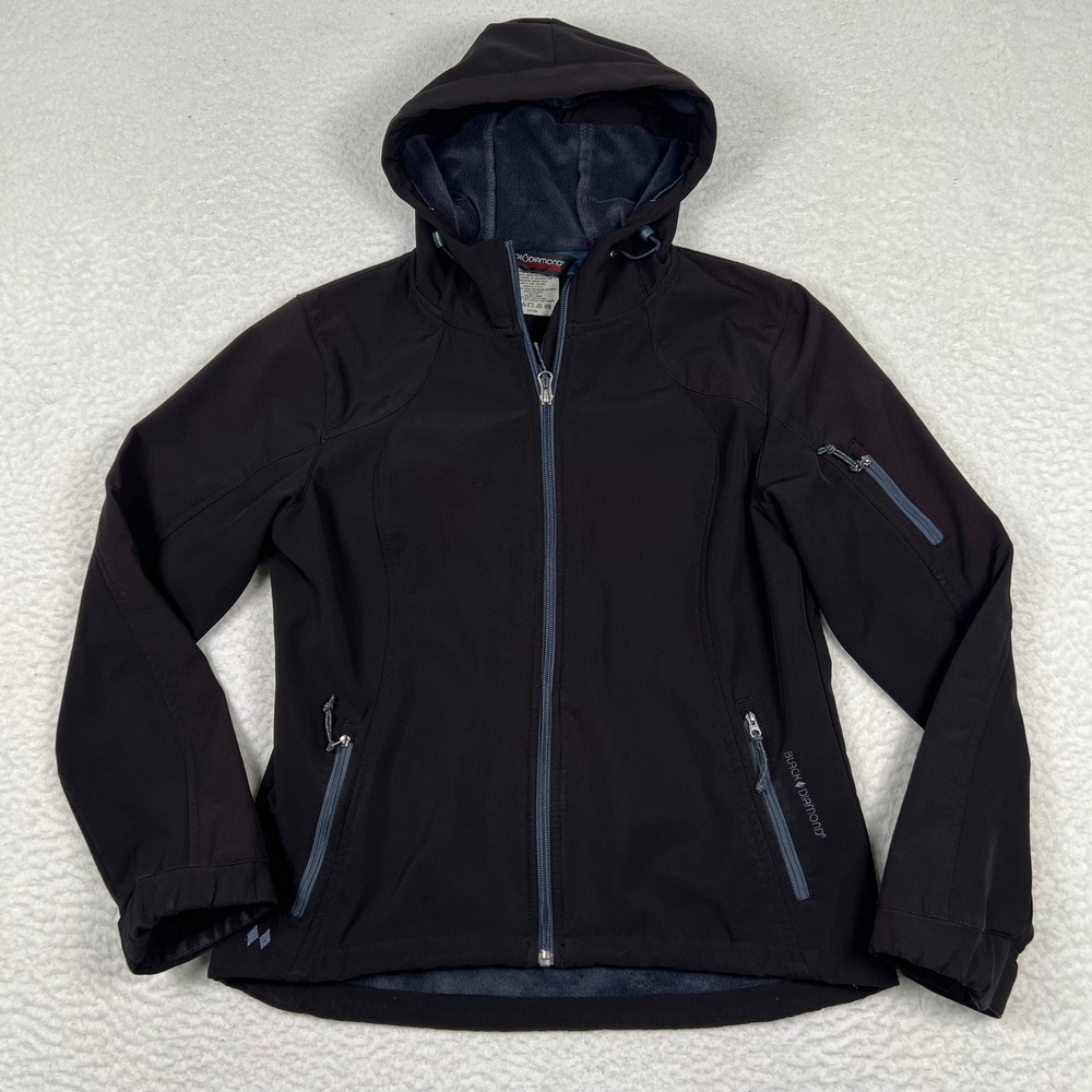 Black Diamond Softshell Jacket‎ Womens Small Black Hooded Fleece Lined Full Zip